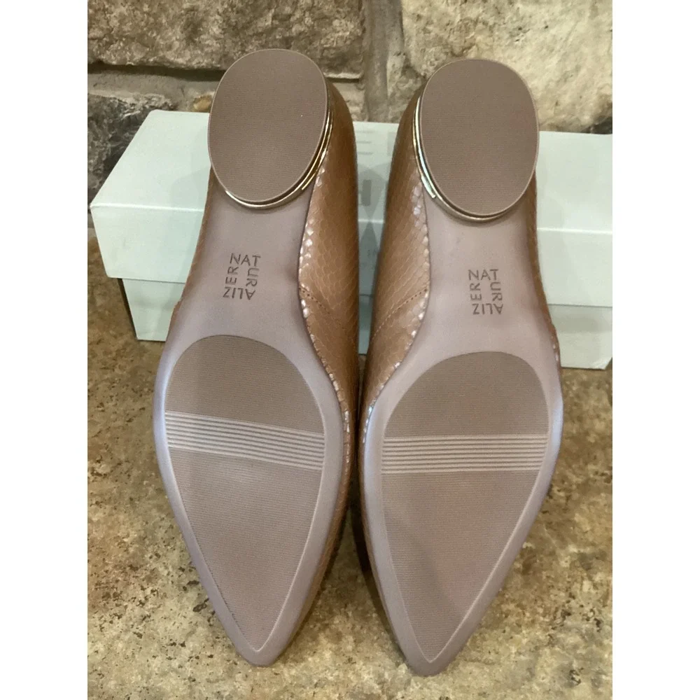 Naturalizer Havana English Tea Brown Leather Snakeskin Flats Wide Width 9.5W New